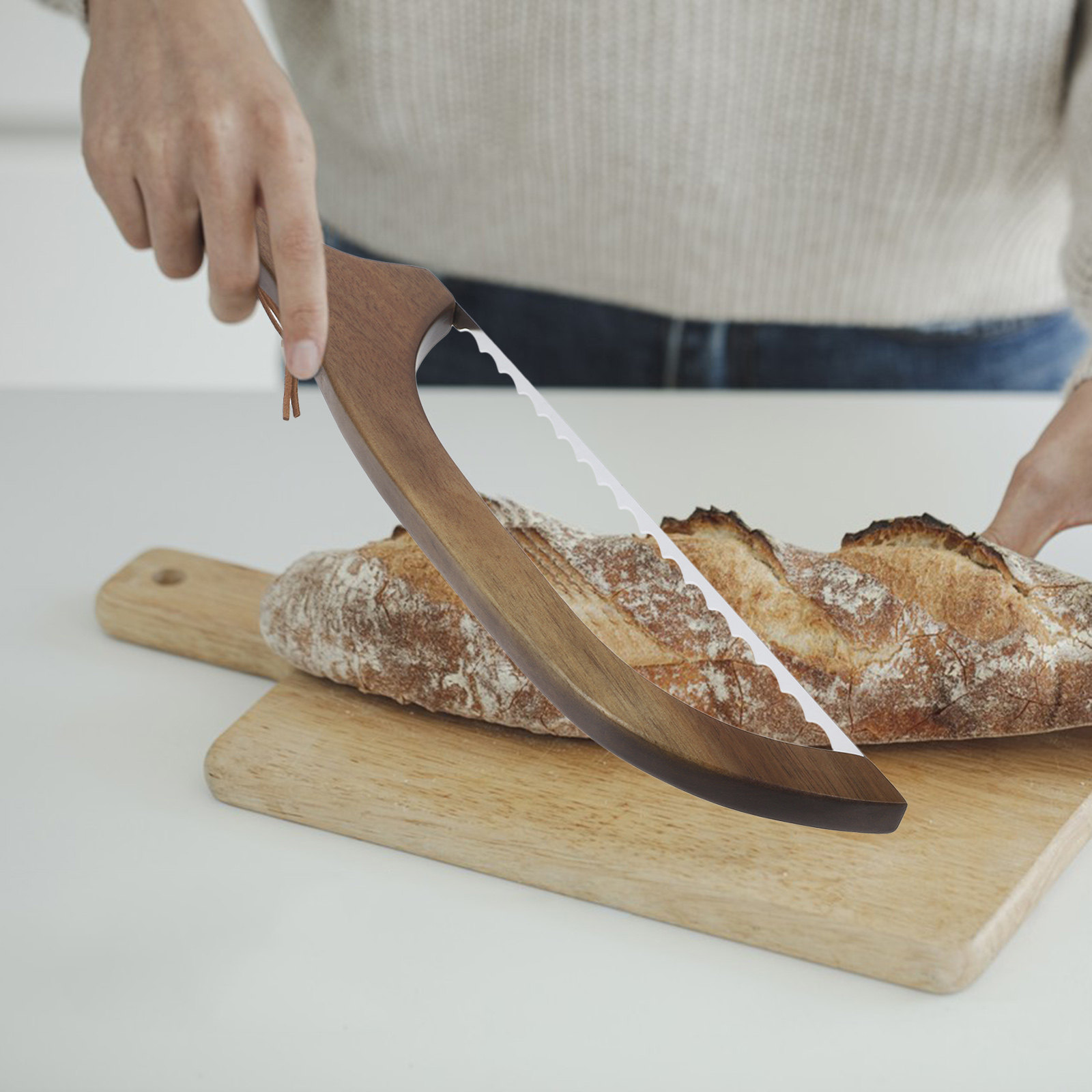 1Set Wood Bread Cutter Ergonom - Kitchen Baking Gadgets ulasan dan harga