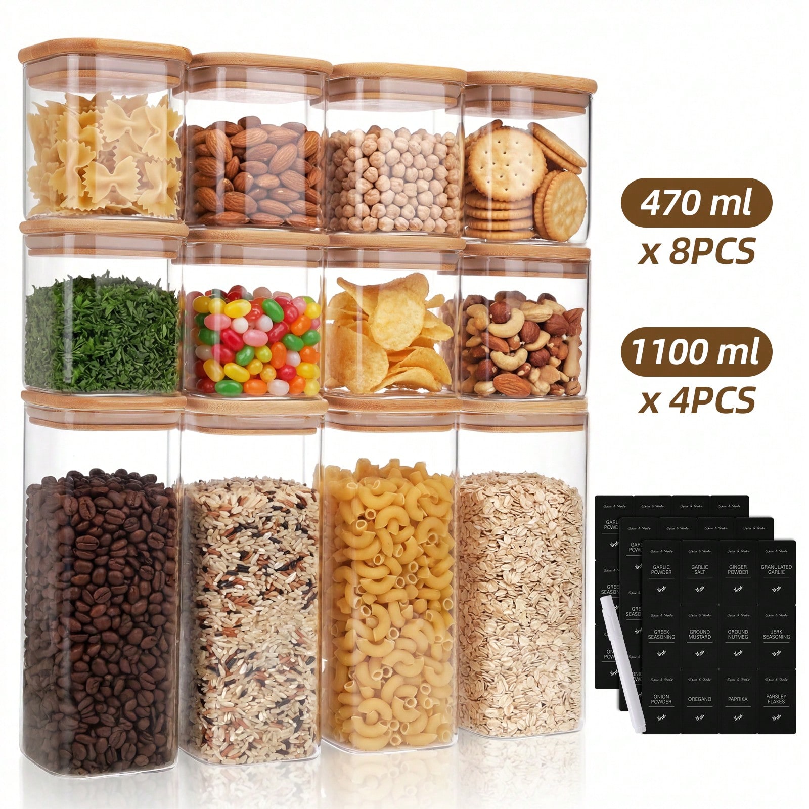 Tomnk 12pcs Glass Food Storage - Kitchen Baking Pantry ulasan dan harga